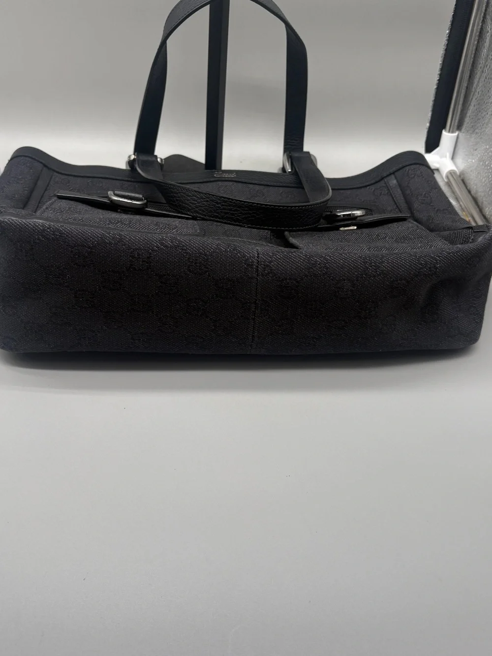Gucci Large GG Canvas Travel Tote Black Leather Shoulder Bag 201482